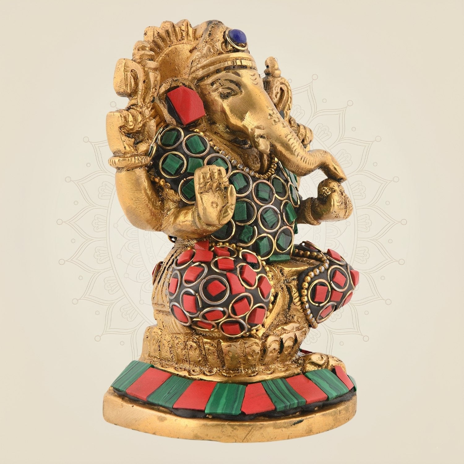 4.25″ Brass Blessing Ganesha Idol – Multicolor Handcrafted Statue for Decor & Devotion