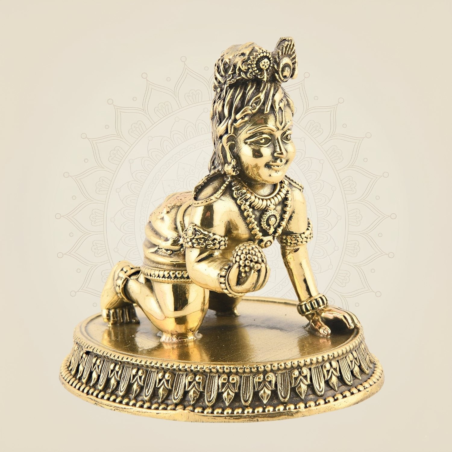3″ Premium Brass Laddu Gopal – Krishna Bal Gopal Idol for Pooja & Decor