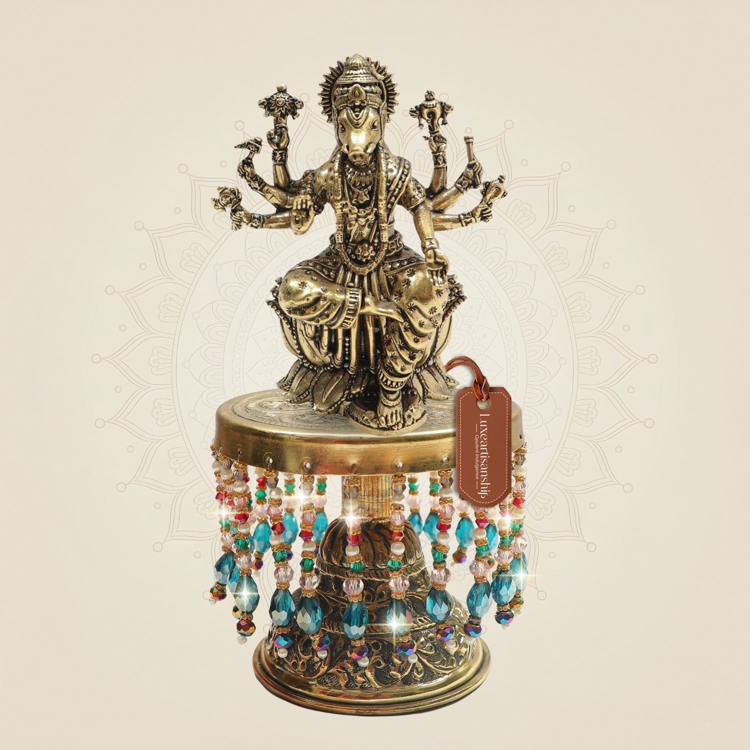 Brass Varaha Dev on Chowki 7.5" Inspired by Vishnu Incarnation
