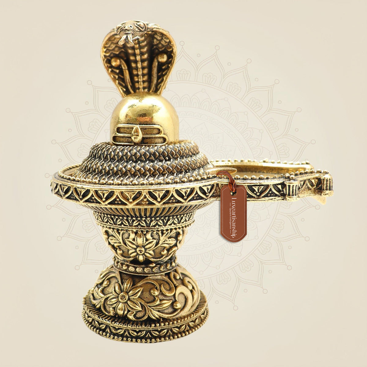 5 Inch Brass Shivling with Naag Canopy – Detailed Shiva Pooja Piece