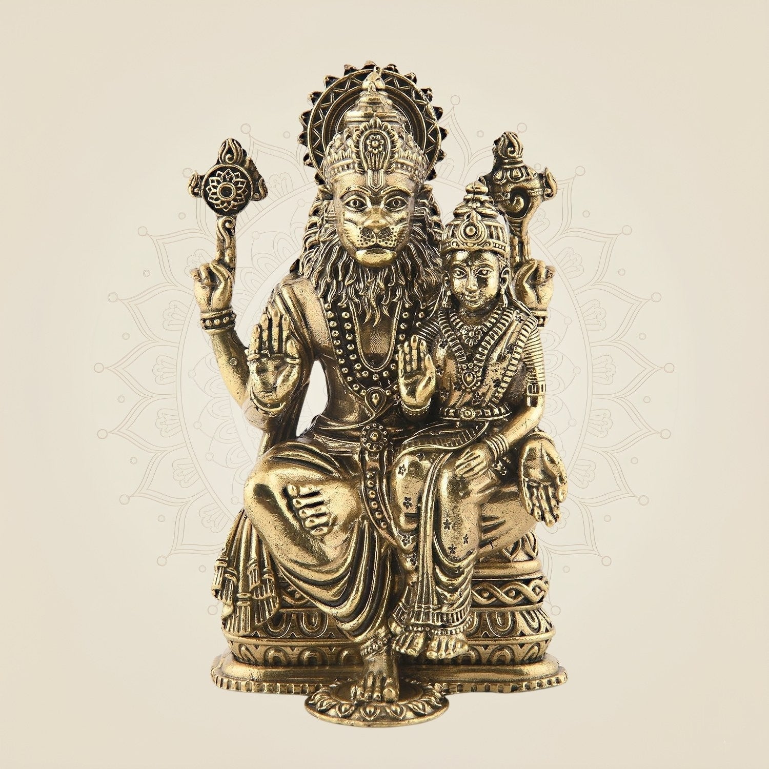Brass Narasimha with Lakshmi Idol 4" – Handcrafted Superfine Divine Murti for Worship