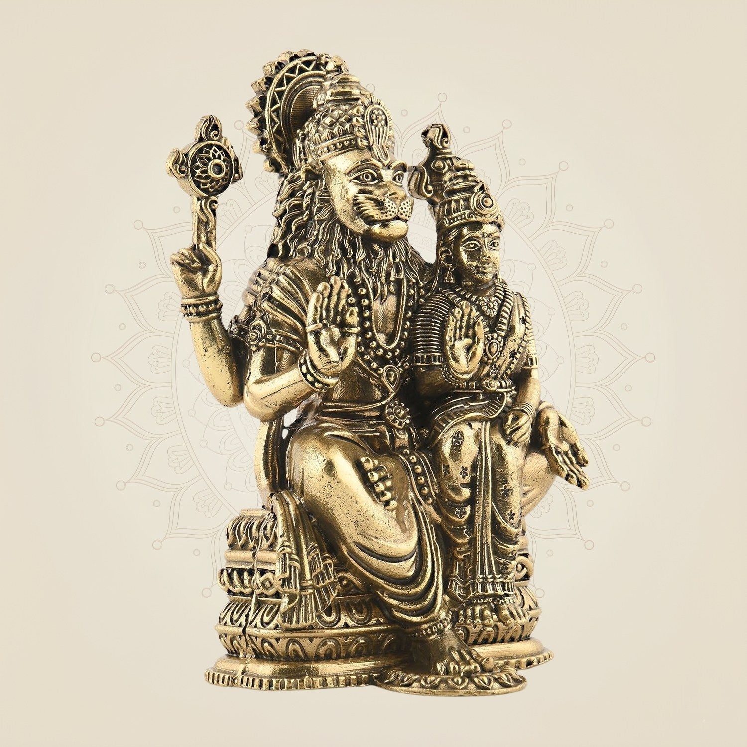 Brass Narasimha with Lakshmi Idol 4" – Handcrafted Superfine Divine Murti for Worship