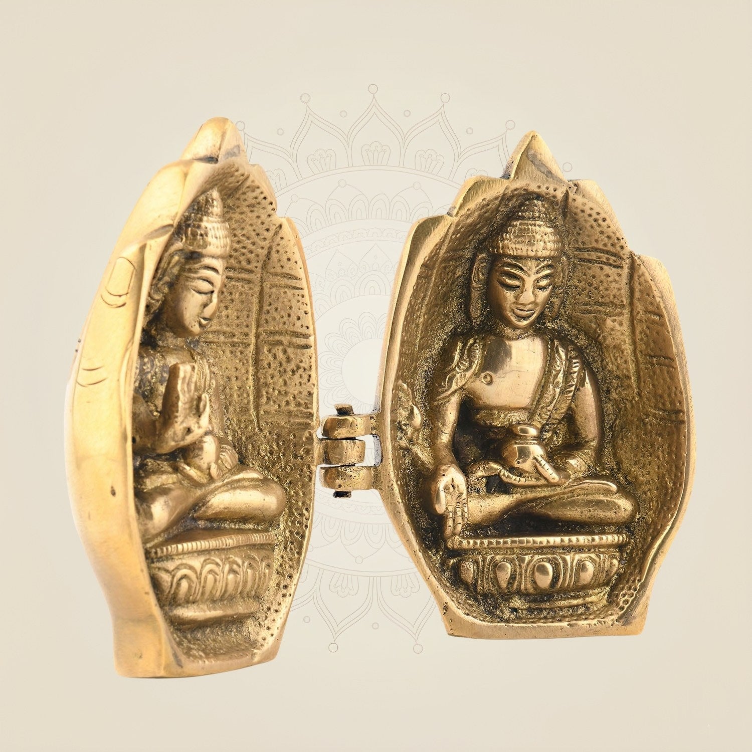 3.75" Folded Buddha Hand Temple – Portable Brass Idol in Abhaya & Varada