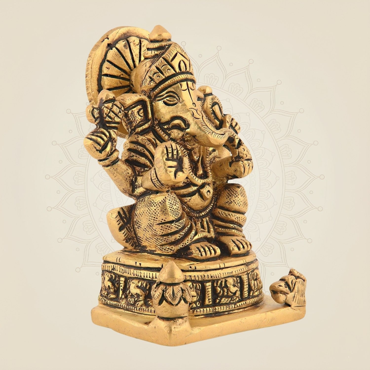 Brass Sitting Ganesha Idol 4"– HandCrafted Divine Statue for Pooja, Wealth & Festive Use