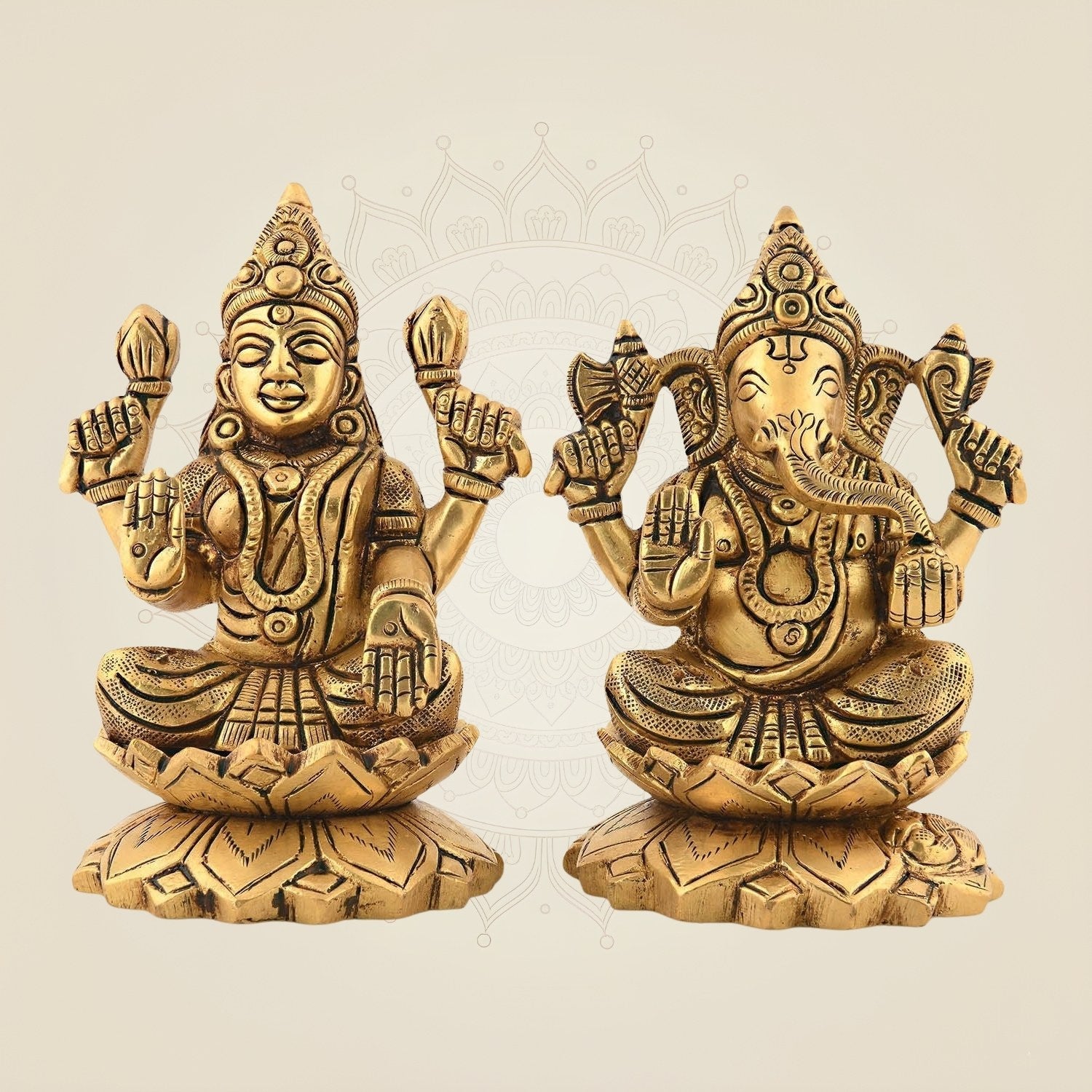 4" Brass Laxmi Ganesh Idol – Antique Design For Wealth and Blessings at Home