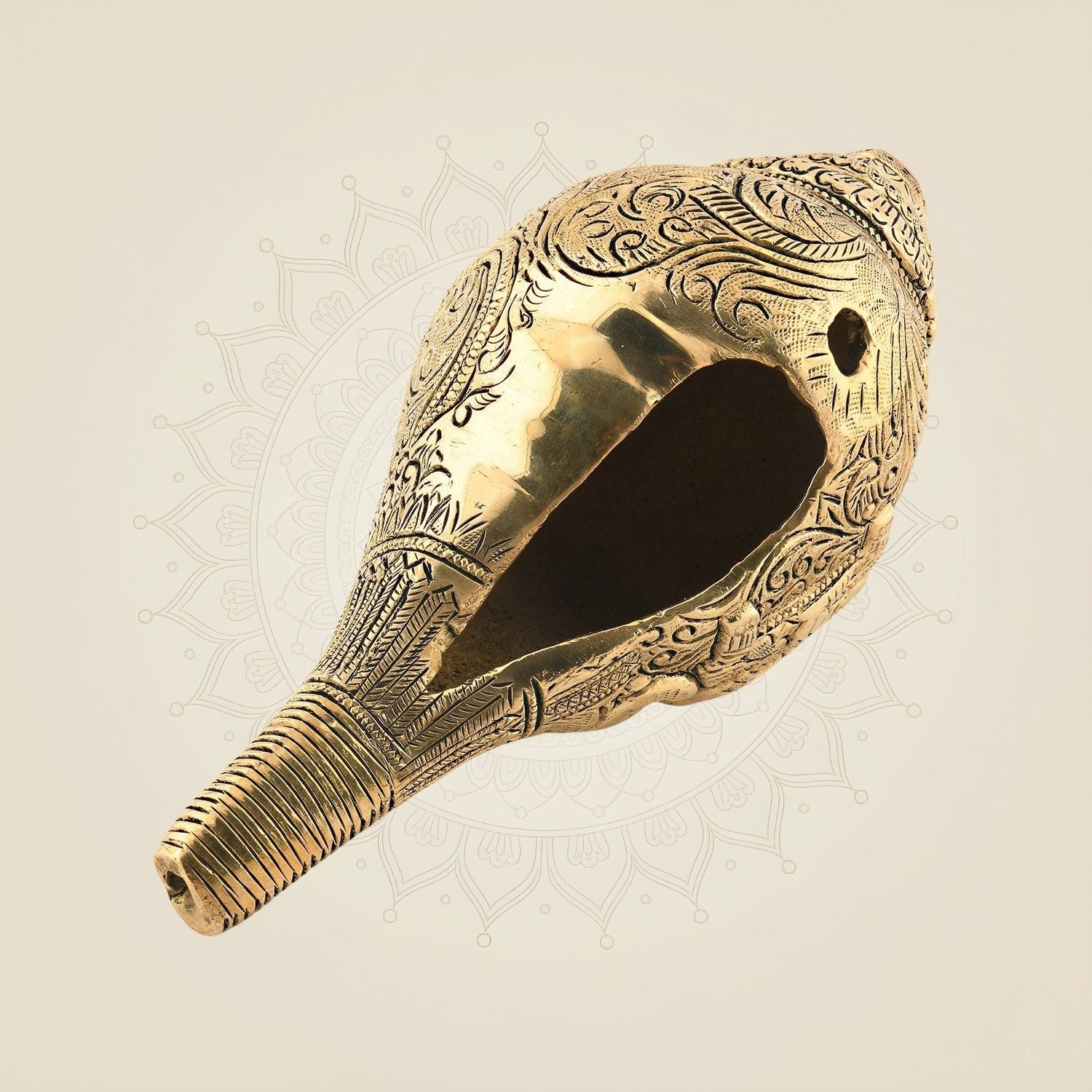 Handcrafted Brass Shankh with Detailed Lord Ganesha Sculpture for Home Decor 4"