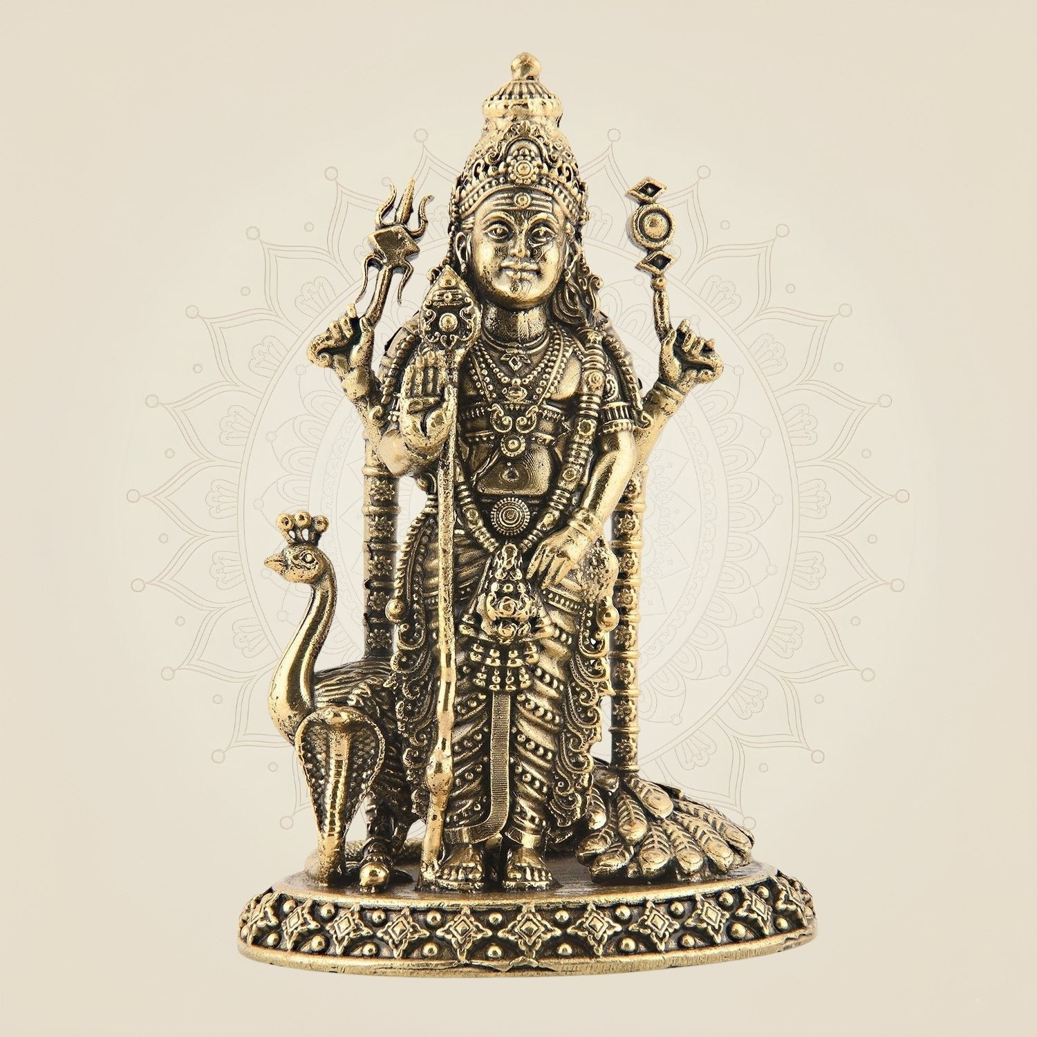 Lord Murugan Brass Idol with Peacock – 5" Handcrafted Standing Kartikeya Statue Decor