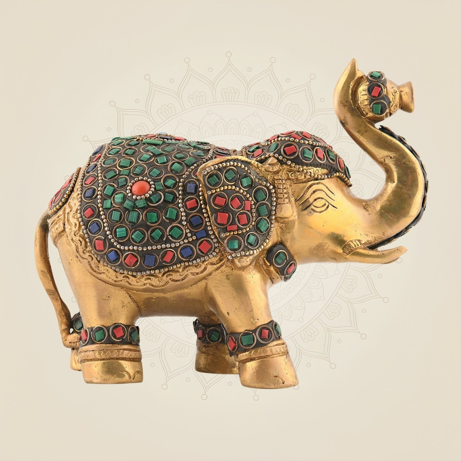 Gemstone Work Brass Elephant 5.5" – Handcrafted Ethnic Indian Decor Showpiece