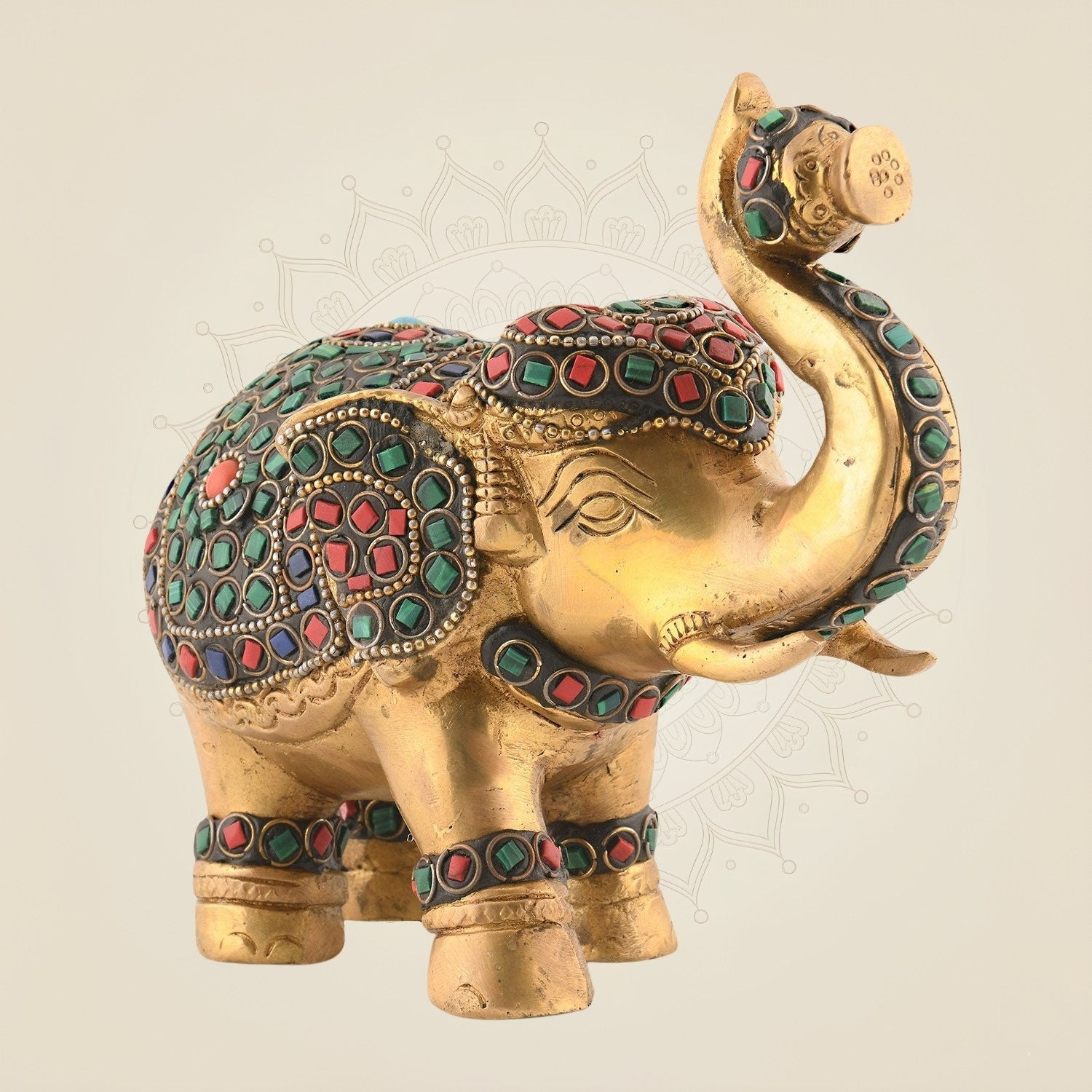 Gemstone Work Brass Elephant 5.5" – Handcrafted Ethnic Indian Decor Showpiece