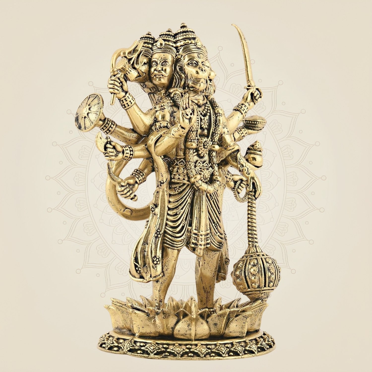 5" Brass Panchmukhi Hanuman Idol – Ten-Armed Superfine Standing Statue