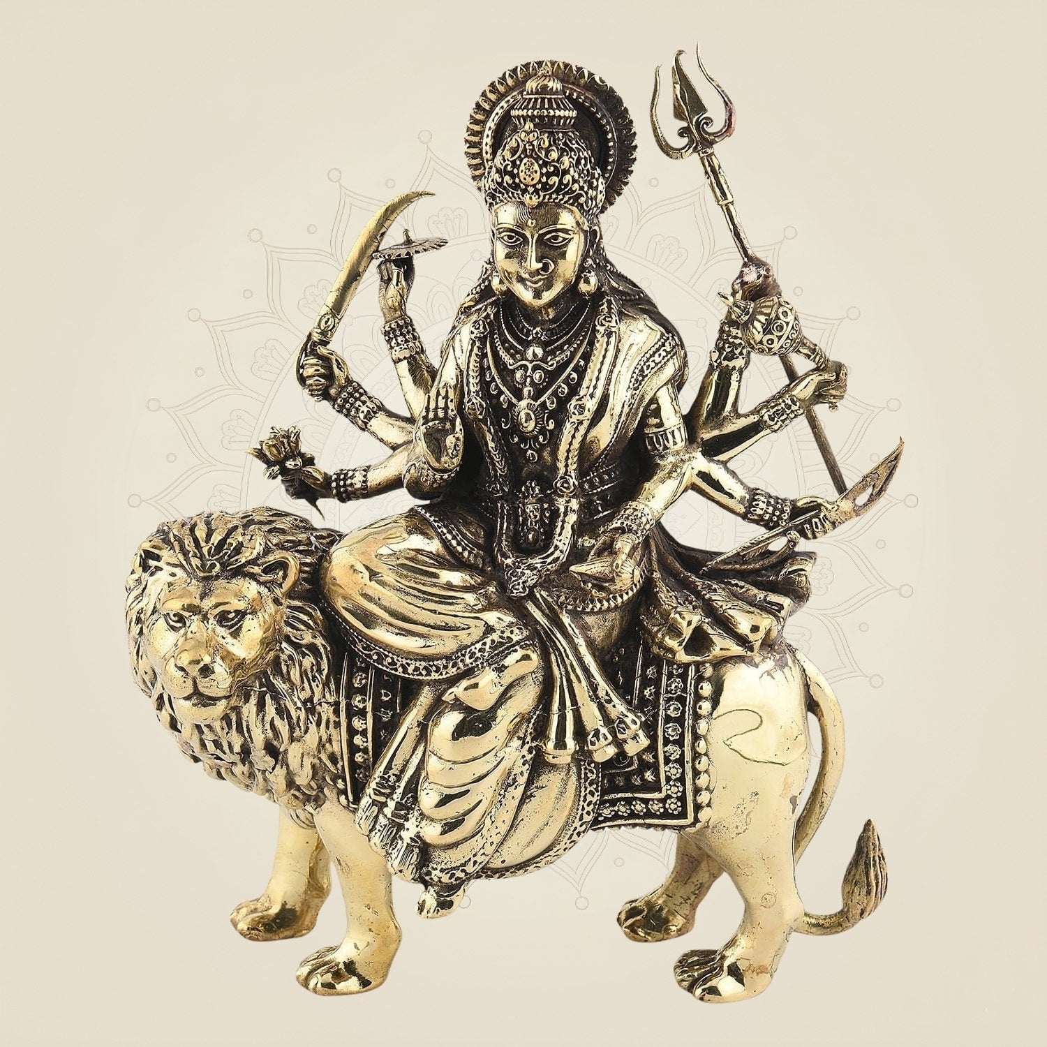 Durga Mata on Lion Brass Idol 4"– Handcrafted Statue for Wealth & Divine Blessings