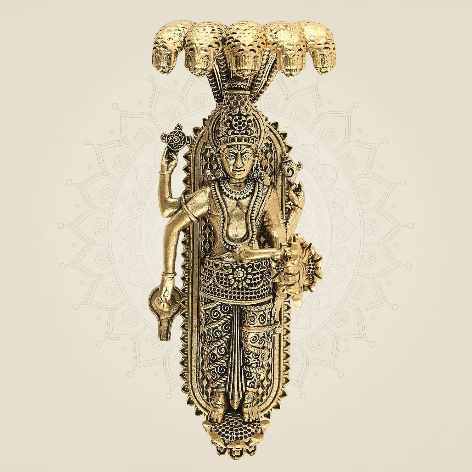 4" Sleeping Vishnu Idol on Sheshnag – Brass Ananta Shayana Murti