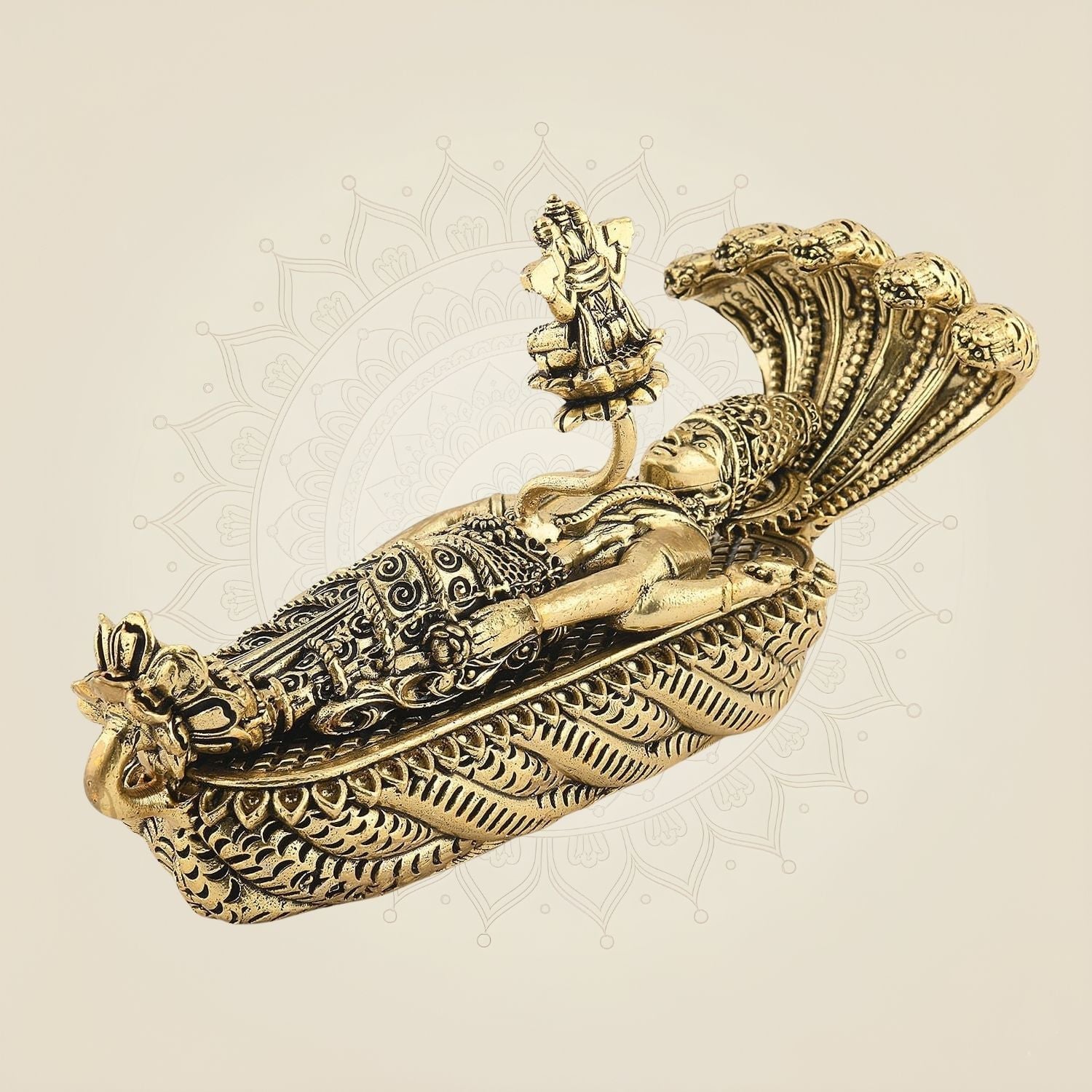 4" Sleeping Vishnu Idol on Sheshnag – Brass Ananta Shayana Murti