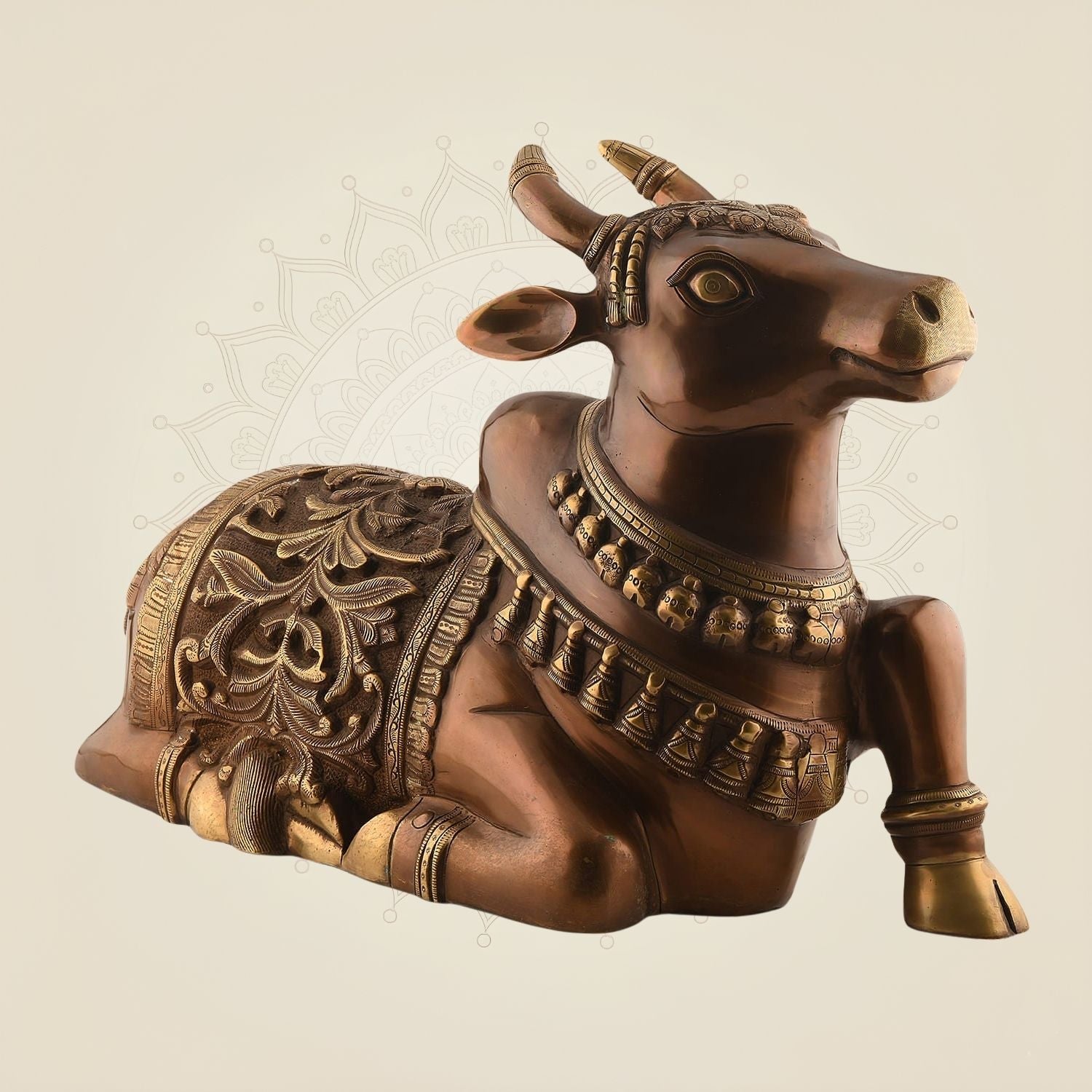 Brass Nandi Idol with Intricate Carving 13.5" – Handcrafted traditional Statue