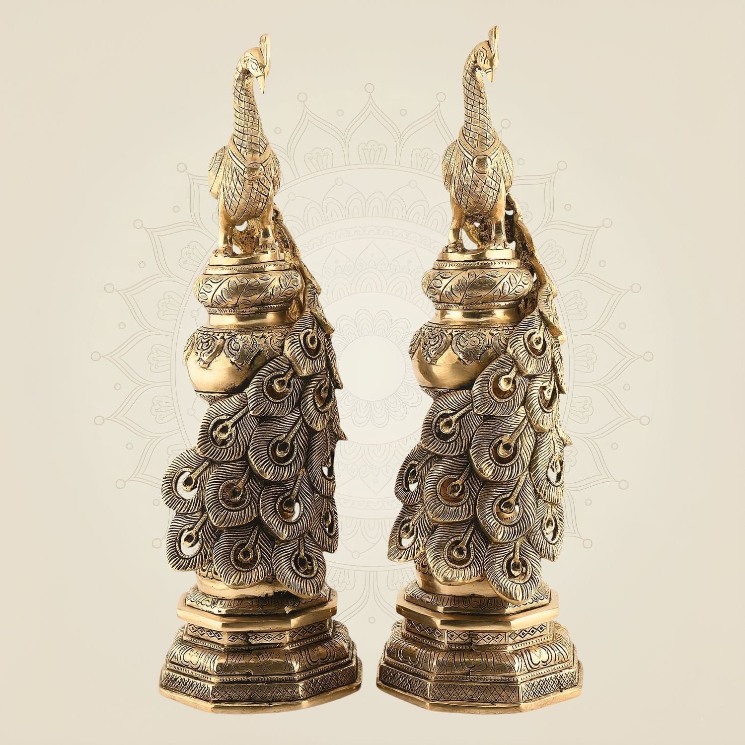 Brass Peacock Pair Idol 19" – Handcrafted Decorative Statue