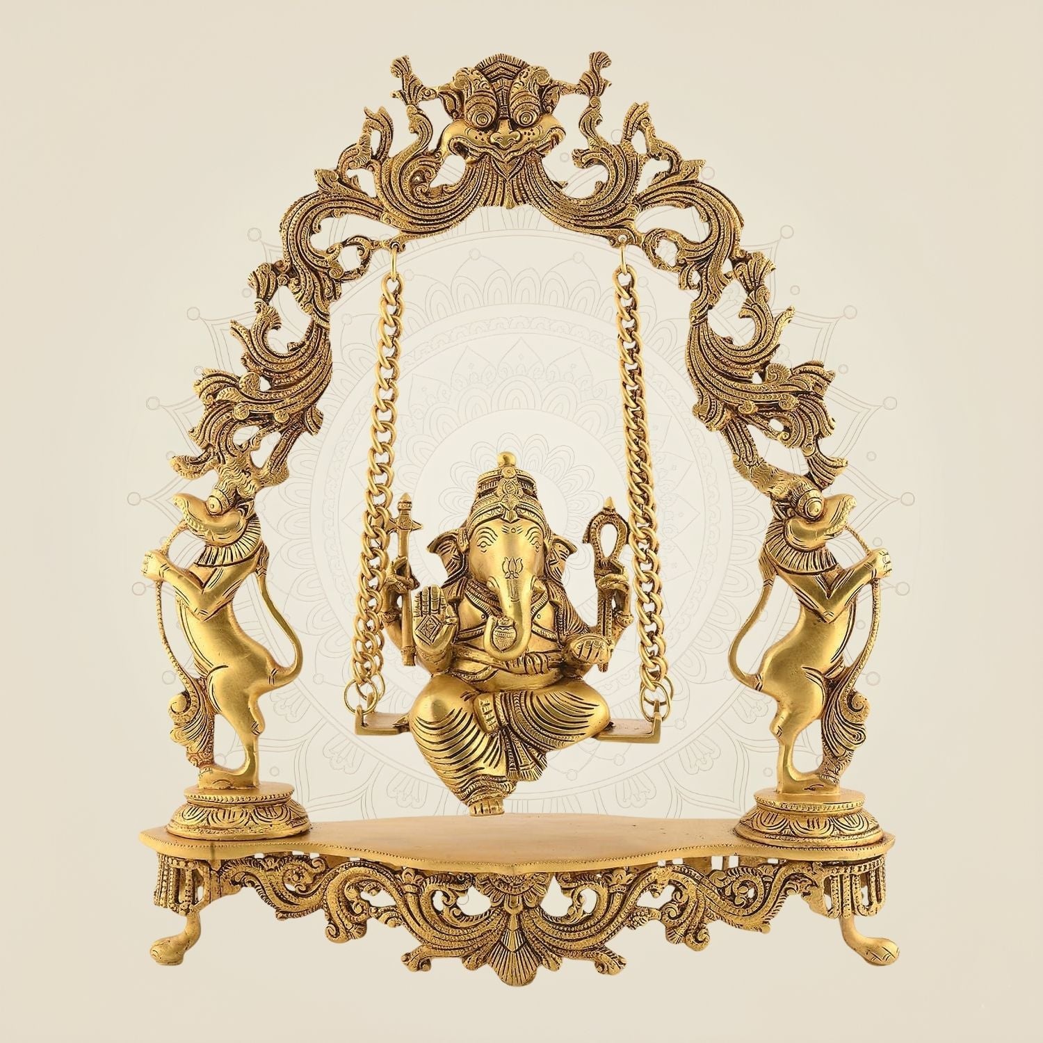18" Ganesha on Jhula Brass Idol : Handcrafted Swing Statue