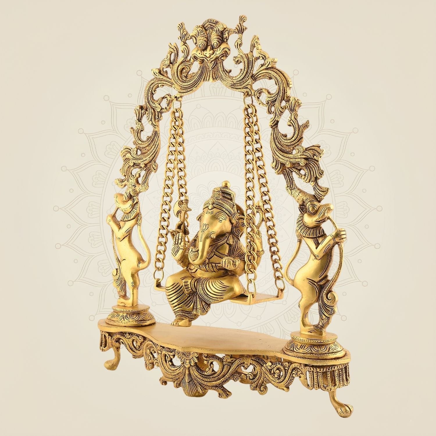 18" Ganesha on Jhula Brass Idol : Handcrafted Swing Statue