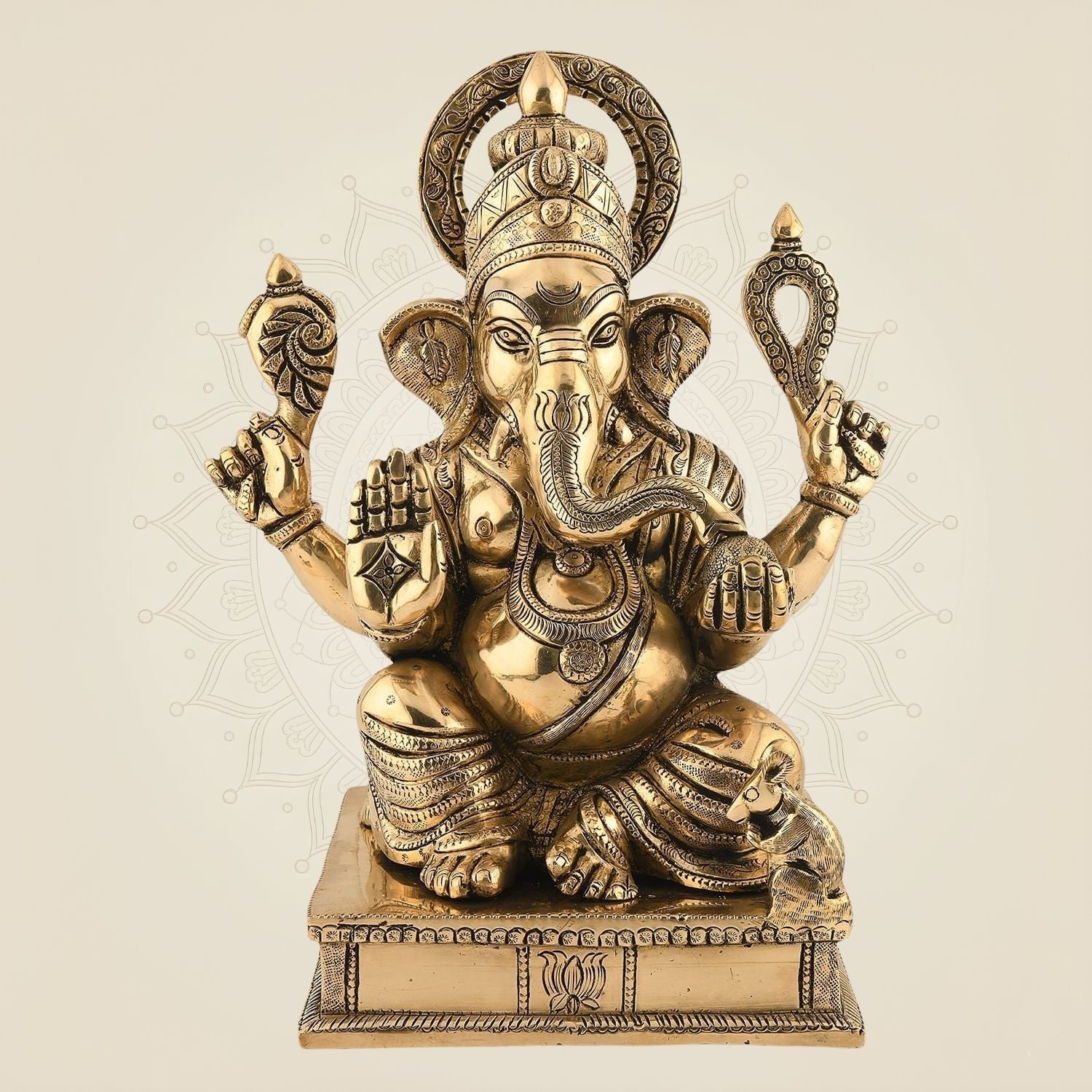 Sitting Ganesha Idol 12" – Handcrafted Brass Artisan for Spiritual Gifts & Decor