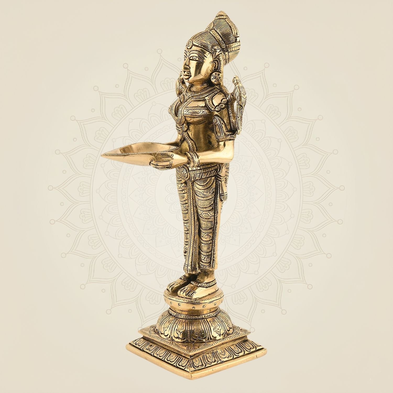 Welcome Lady Brass Diya 12" – Traditional Deepak Idol for Door Entrance