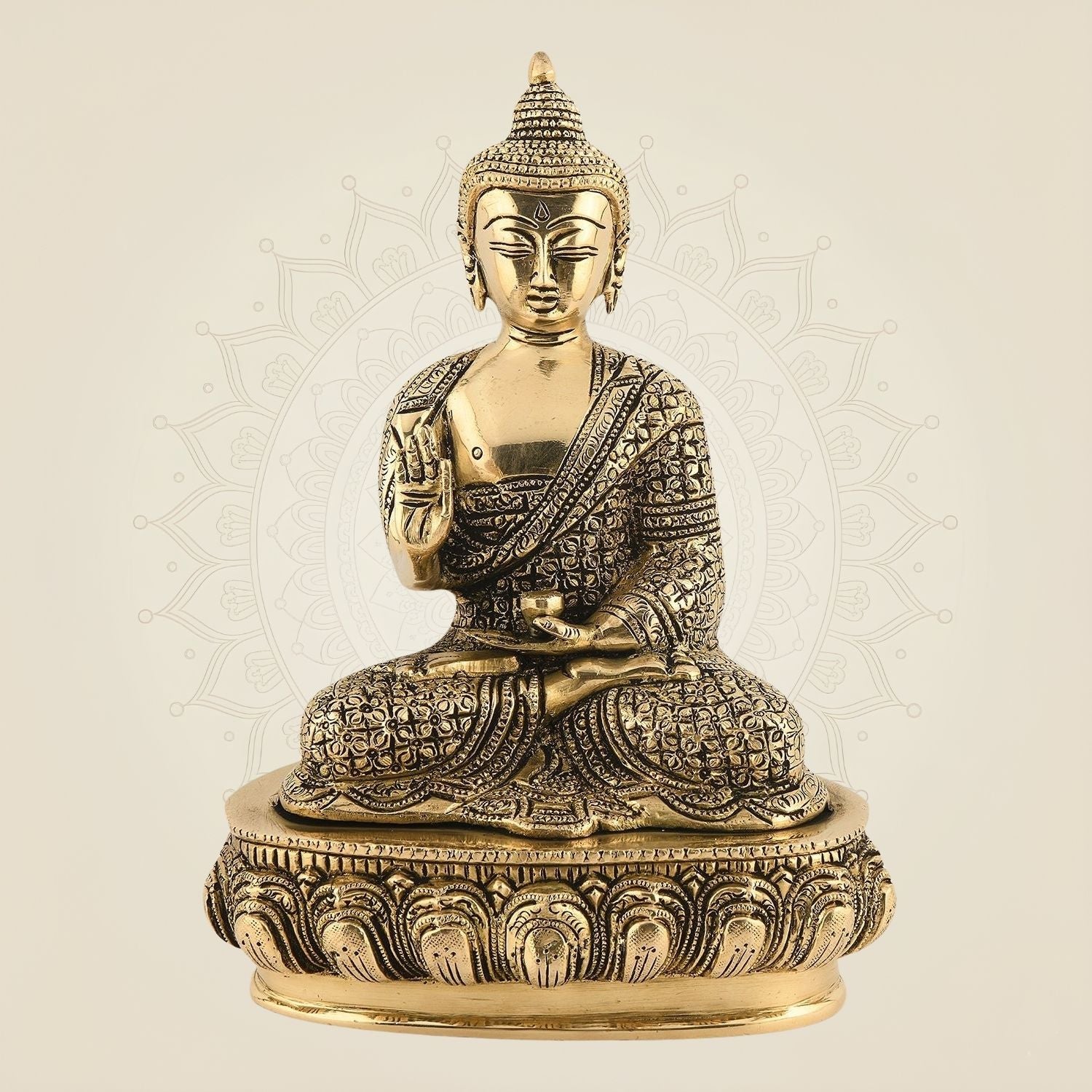 Meditating Buddha Idol 9.5" – Handcrafted Brass Statue for Peace & Decor