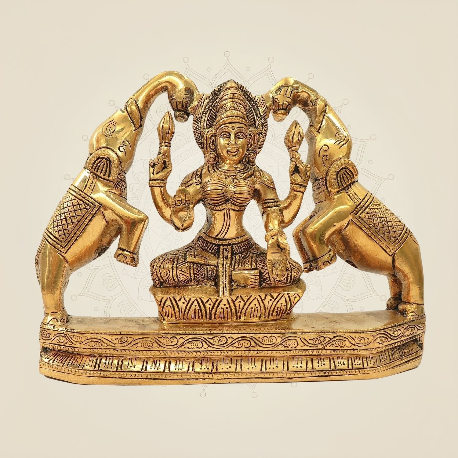 Laxmi Idol with 2 Elephants 7.5" – Handcrafted Brass Murti