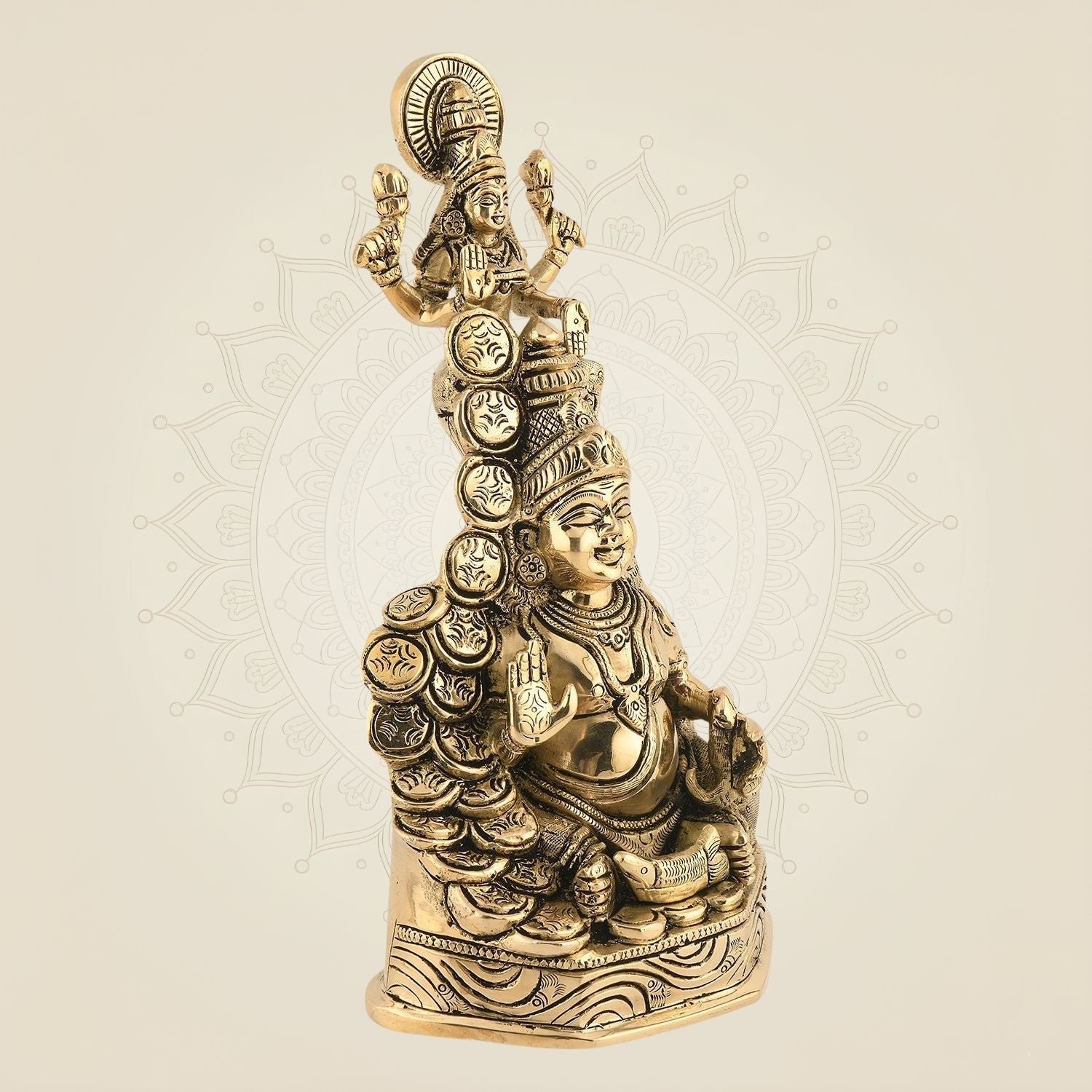 Laxmi Kuber Idol 10.25" – Handcrafted Pure Brass Murti for Wealth & Decor