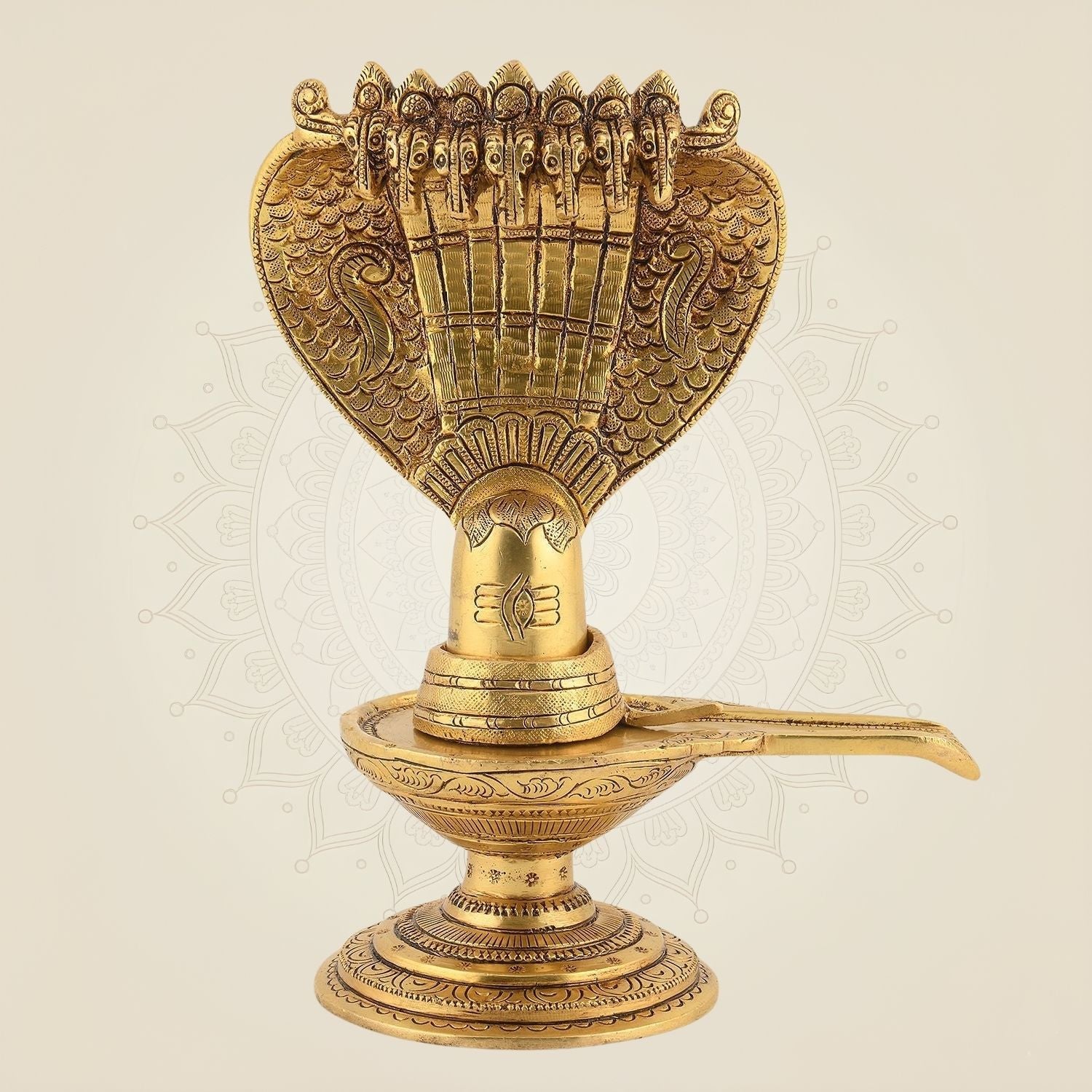 Shivling with Sheshnag Idol 8" – Superfine Brass Statue for Rituals & Temple Decor
