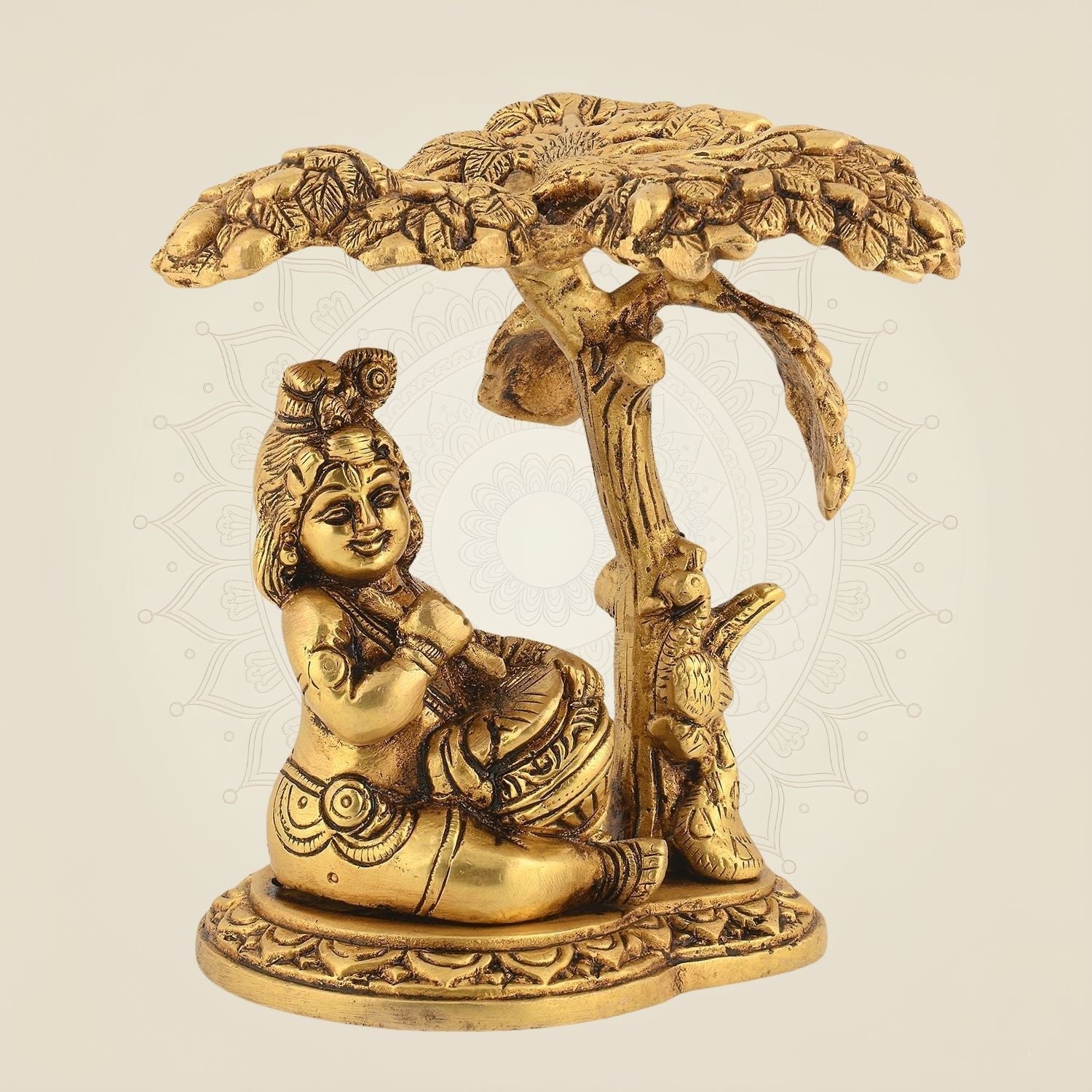 Ladoo Gopal Idol 5" – Krishna Under Tree Pure Brass Murti for Pooja Decor