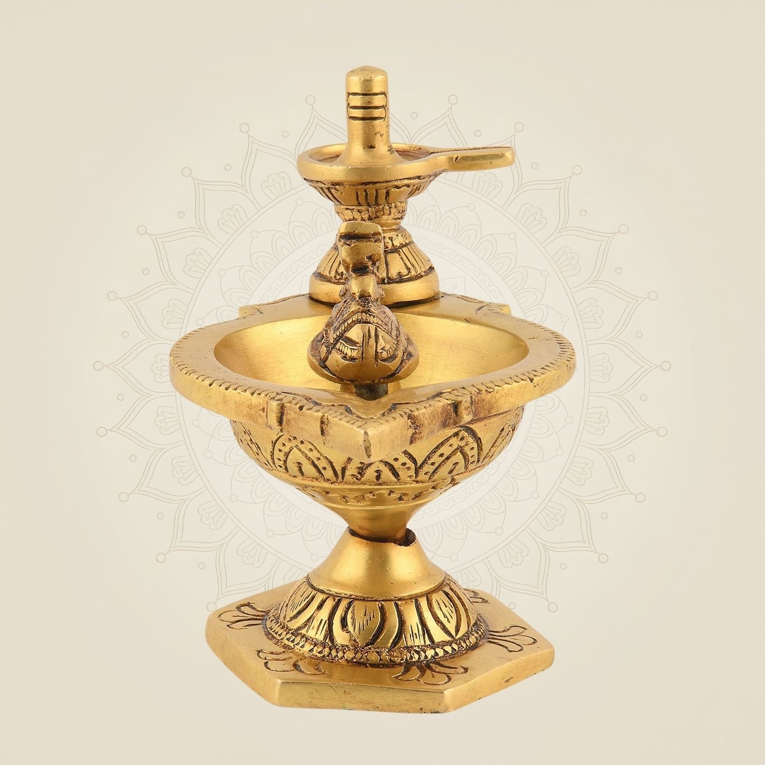 Pure Brass Shivling & Nandi Diya 4.25" – Handcrafted Table Lamp for Pooja Decor