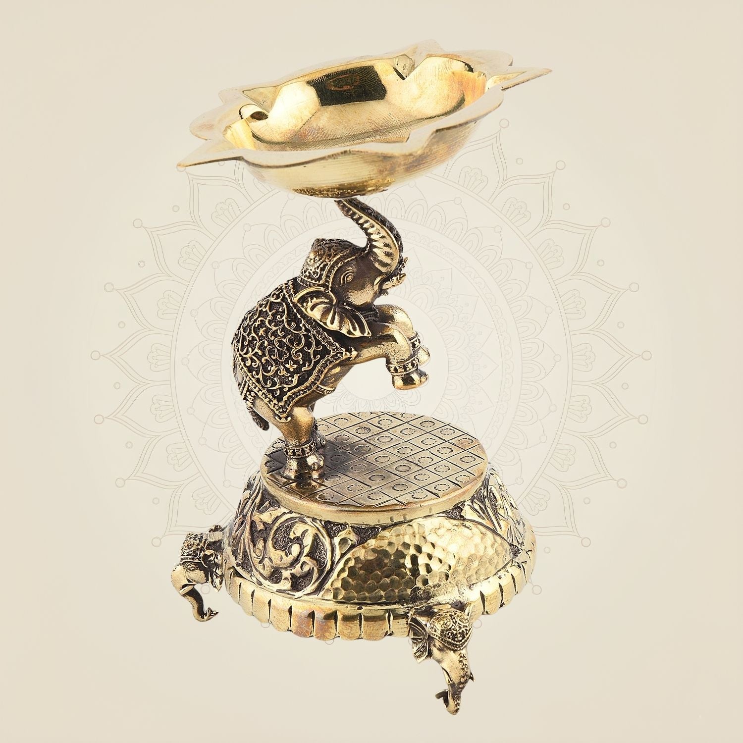 Majestic Elephant Brass Lamp– 5.5" Traditional Pooja Diya for Home & Festive Decor