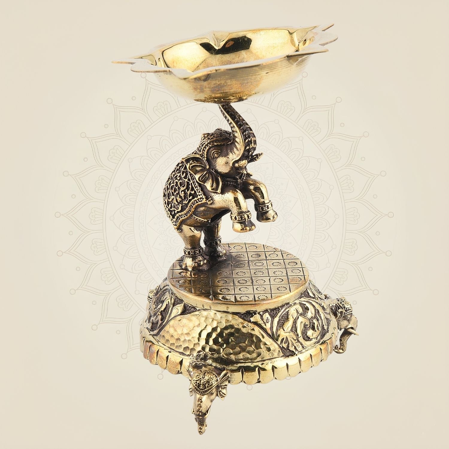 Majestic Elephant Brass Lamp– 5.5" Traditional Pooja Diya for Home & Festive Decor