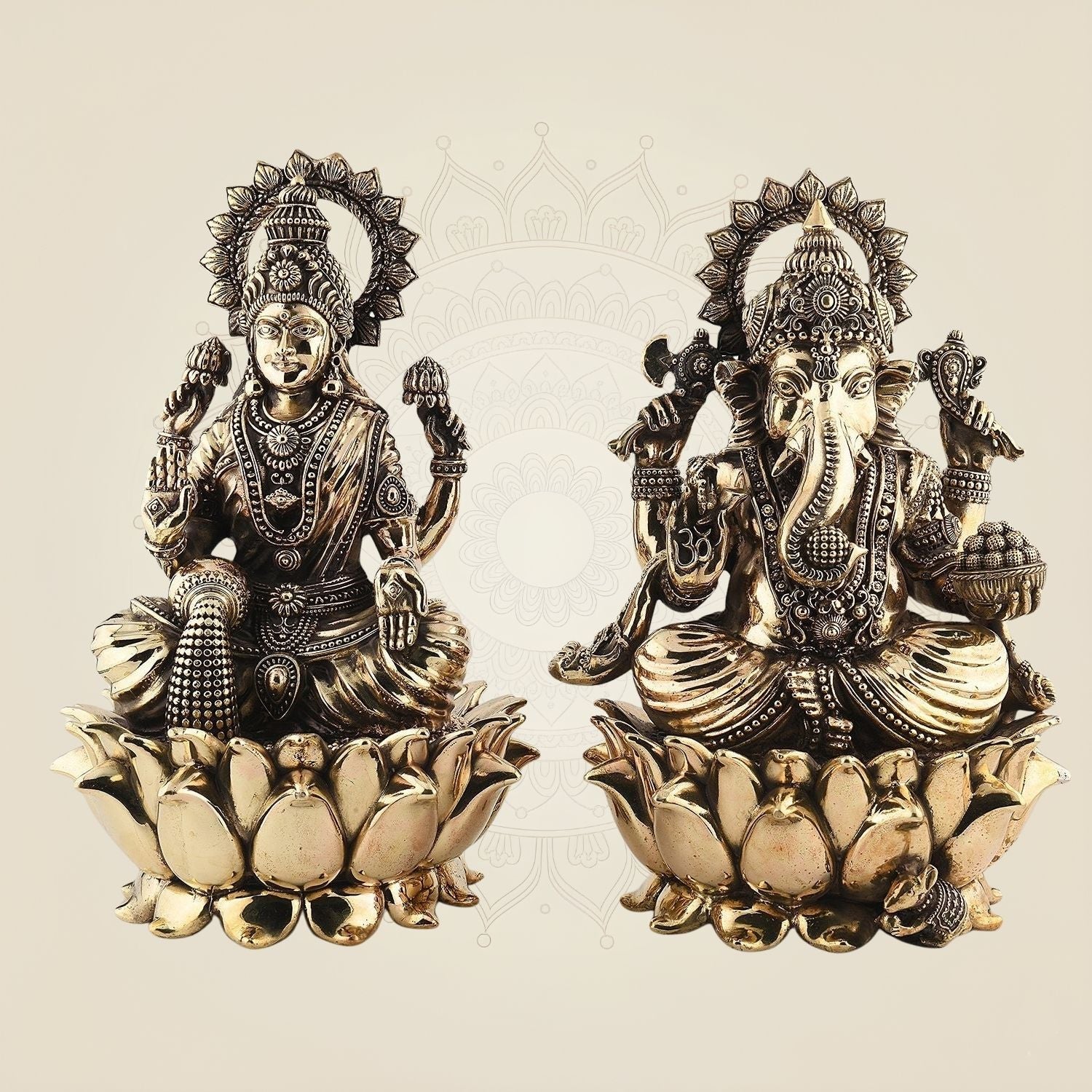 Ganesh Lakshmi Brass Idol 12" – Handcrafted Superfine Decor Statue