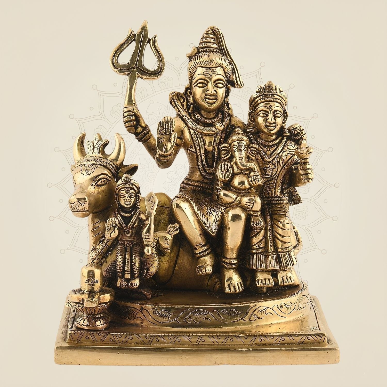 Shiv Parivar Brass Idol – 7" Divine Family Ensemble Statue in for Peace & Prosperity