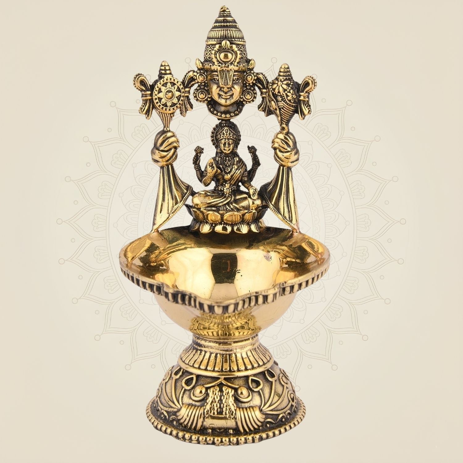 Pure Brass Balaji with Laxmi Diya Handcrafted Artisan Idol – 4.25" Decor