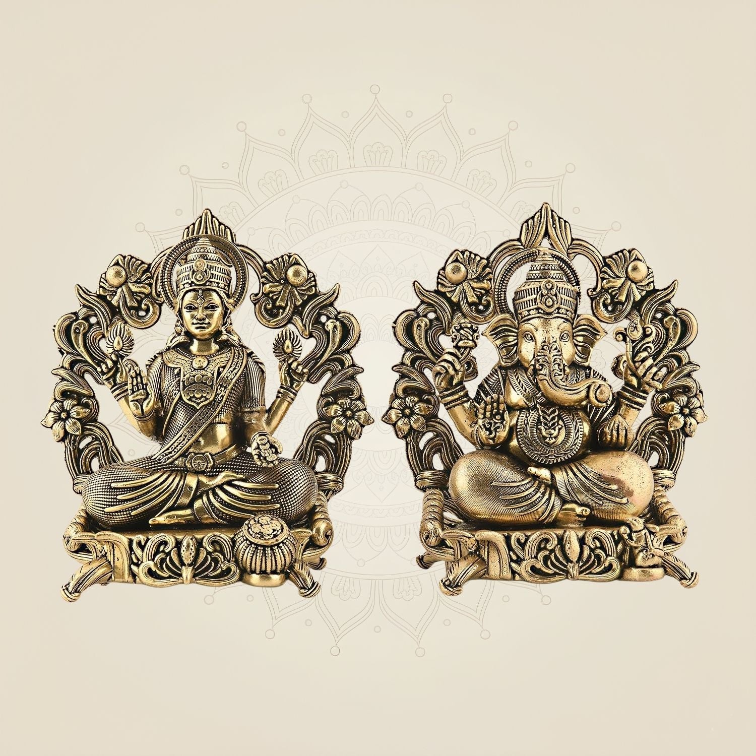 Ganesha Laxmi Brass Idol Pair 5.25" – Singhasan Lightweight Statues