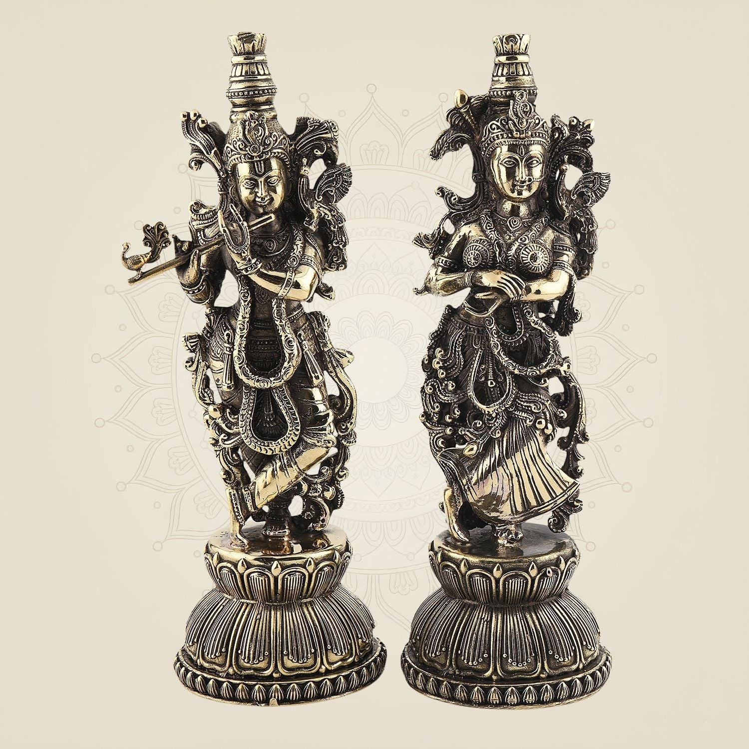 Radha Krishna Leela Idol – 8.5" Pure Brass Figurine Depicting Divine