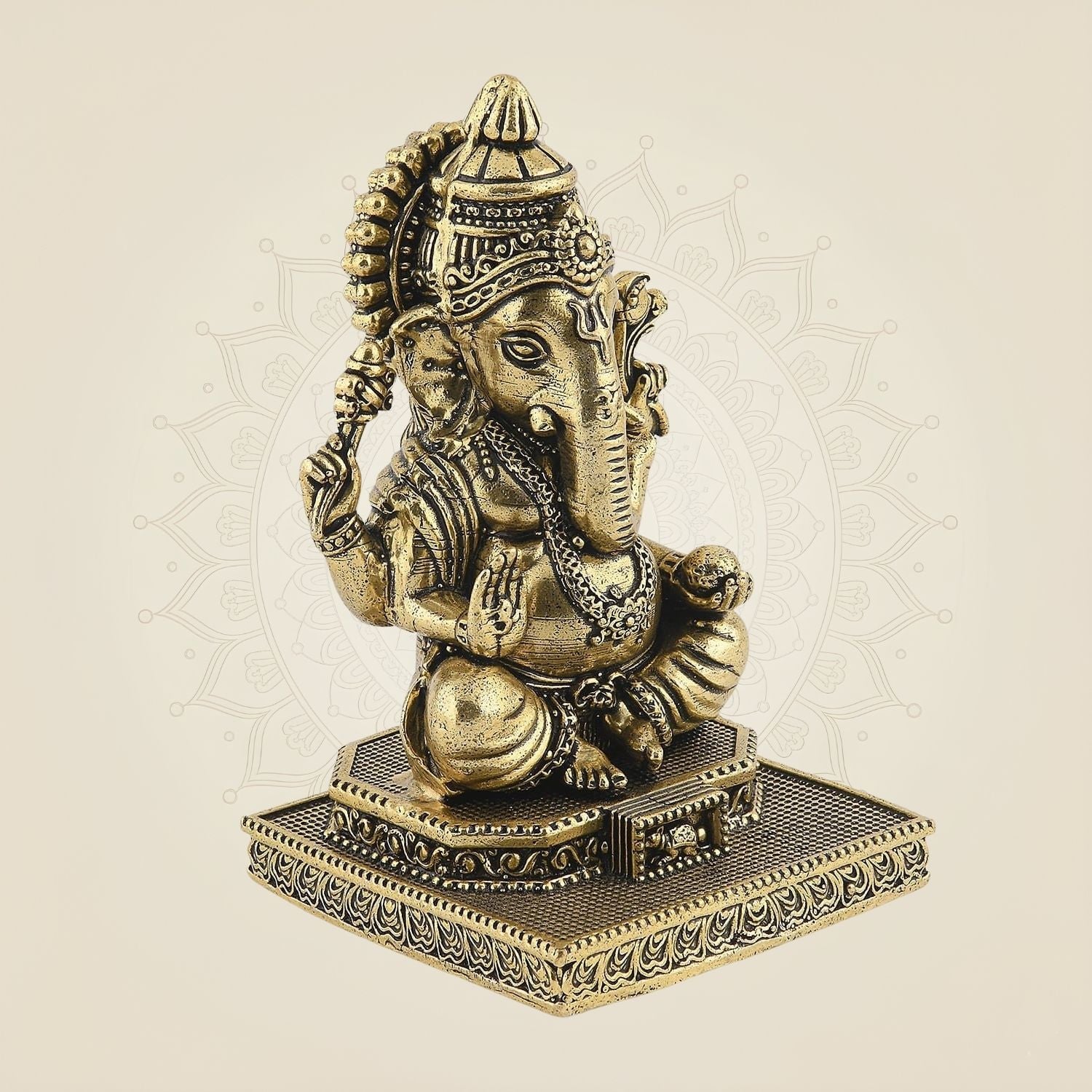 Ganesha Brass Idol on Platform 4.5"– Handcrafted Divine Sculpture
