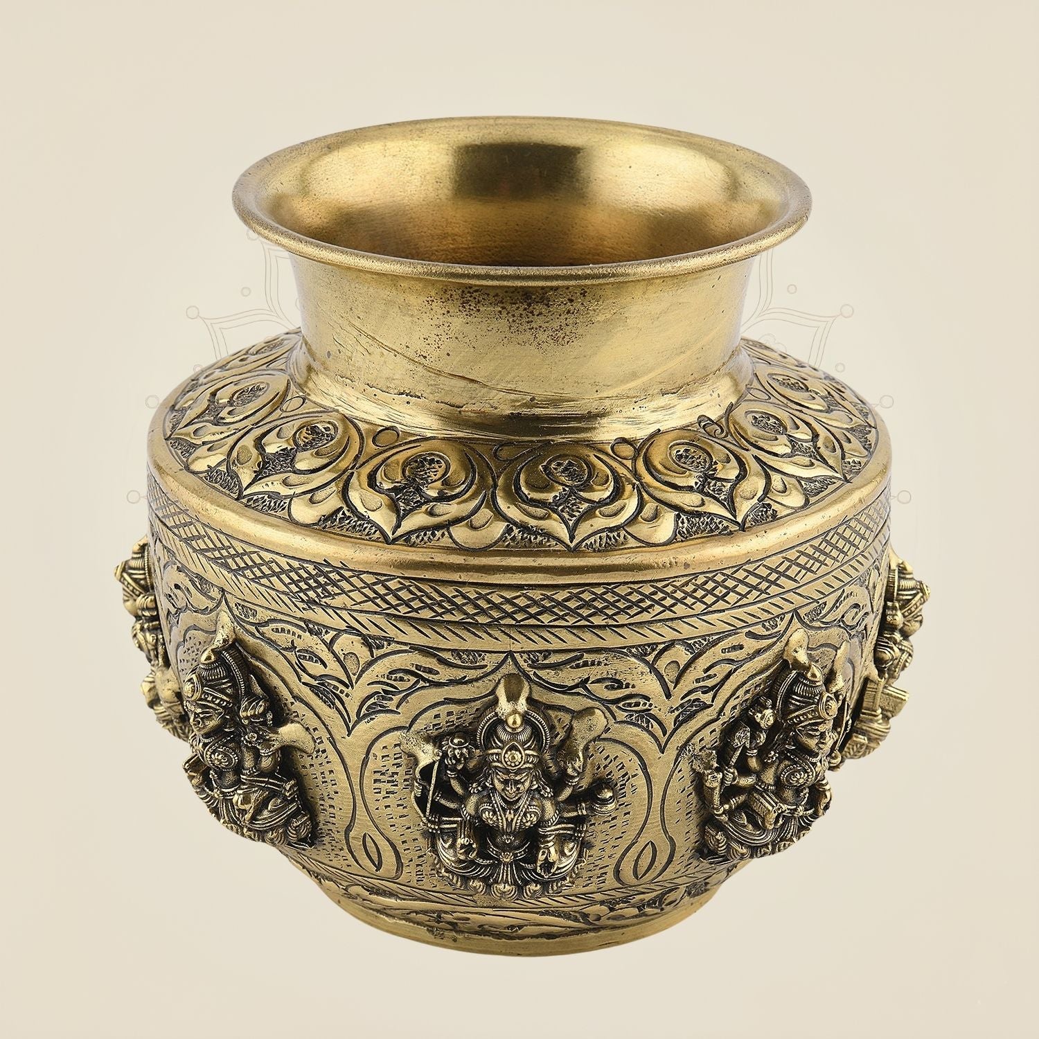 Kalash with Ashtalakshmi - 4.5" Pure Brass Superfine Lightweight Pooja Kalash for Ritual