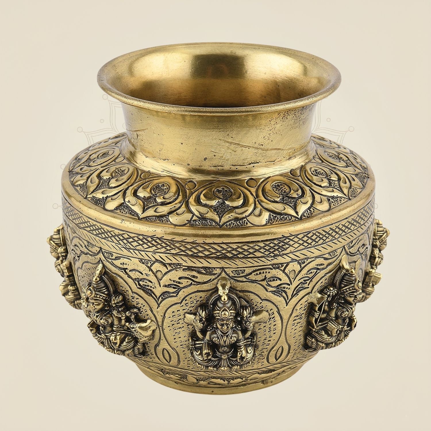 Kalash with Ashtalakshmi - 4.5" Pure Brass Superfine Lightweight Pooja Kalash for Ritual