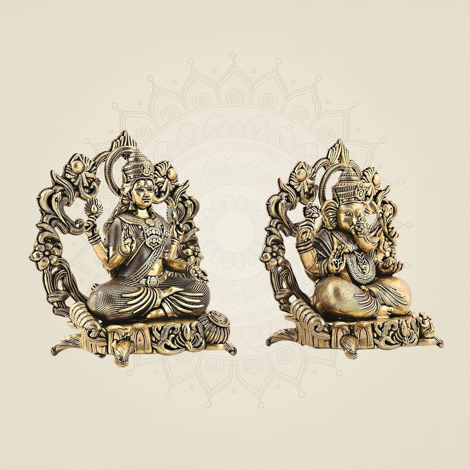 Ganesha Laxmi Brass Idol Pair 5.25" – Singhasan Lightweight Statues