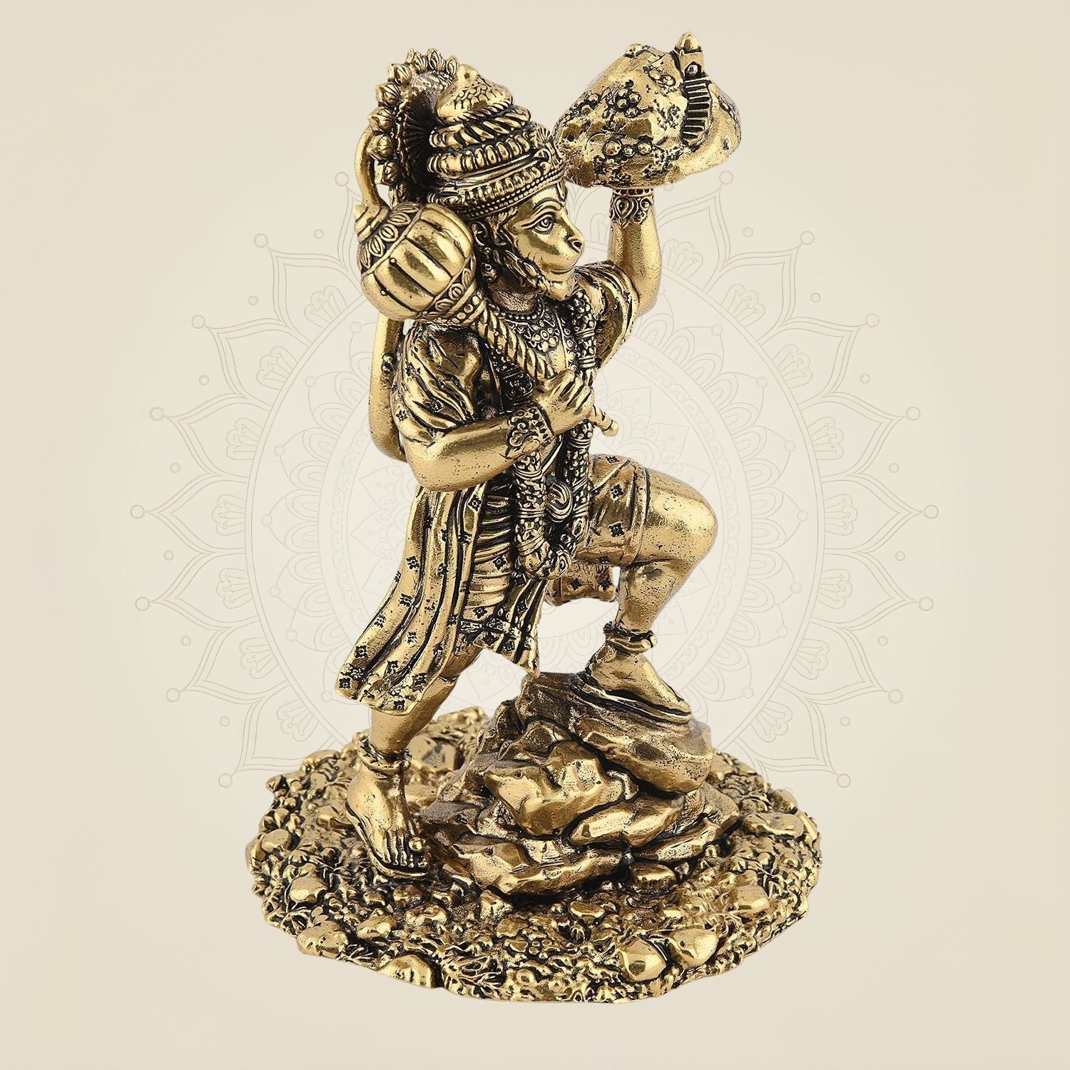 Brass Hanuman Idol 5"– Intricately Carved Lightweight Statue with Spiritual Shield