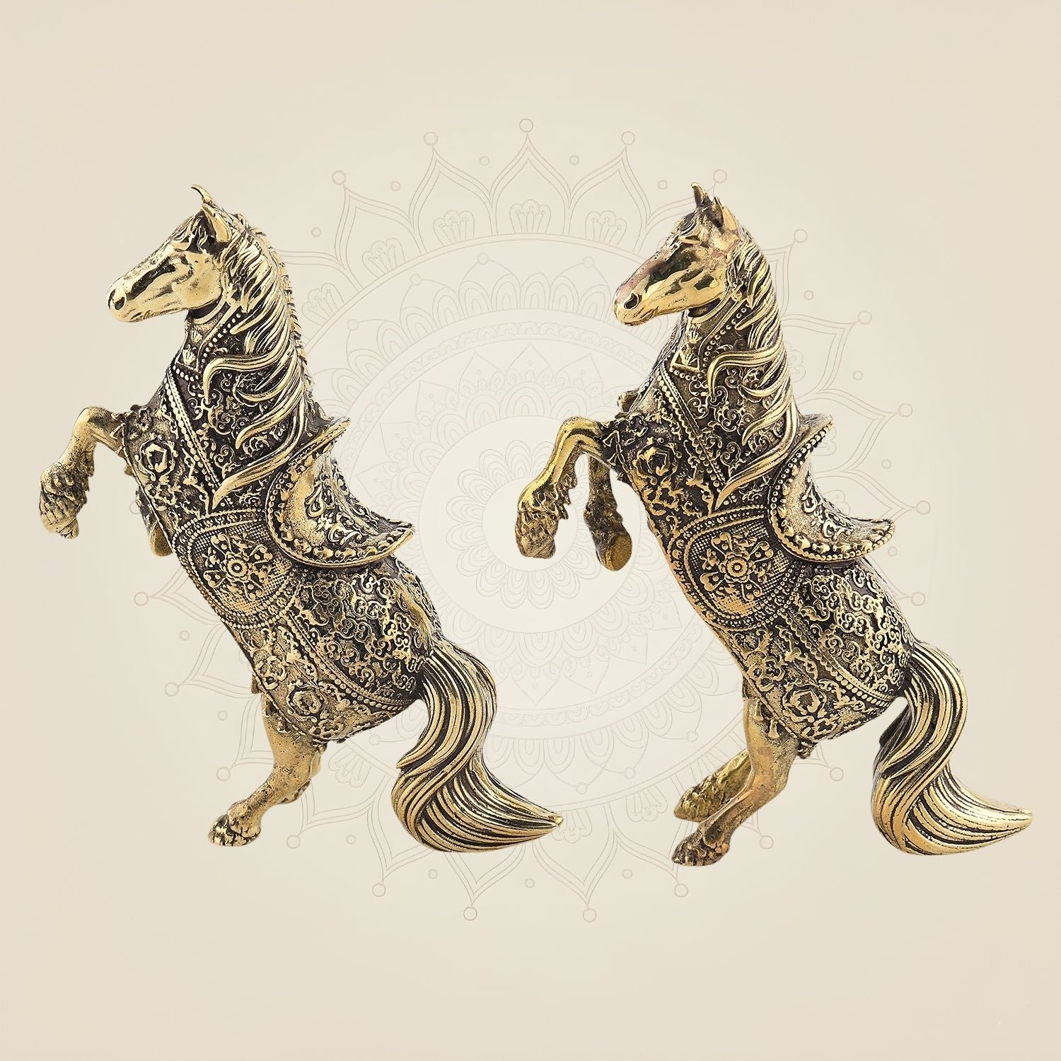 Intricately Carved Brass Horse Pair – 3.75" Lightweight Handcrafted Decor
