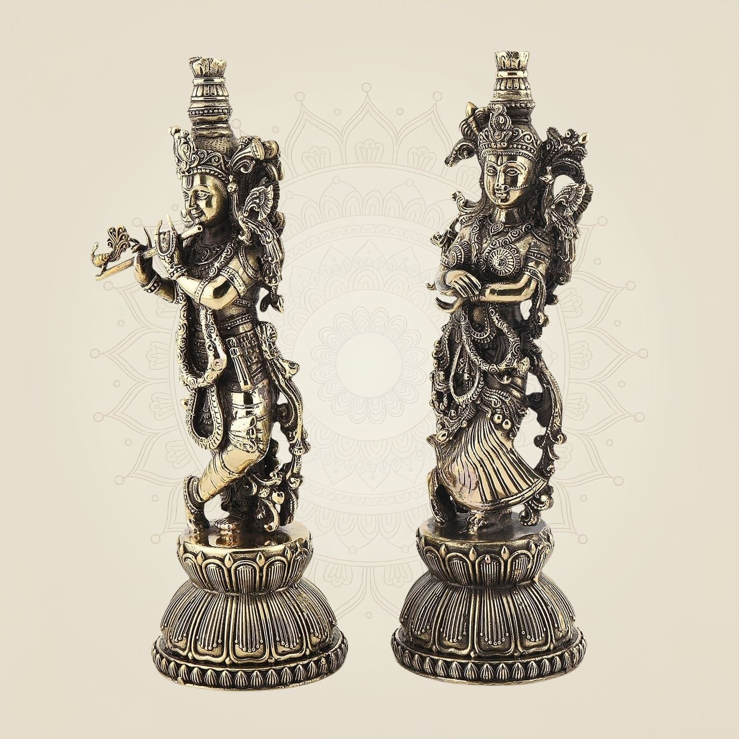 Radha Krishna Brass Idol Pair 5.5" – Handcrafted South Indian Style Murti