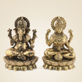 Brass Laxmi Ganesh Idol Pair – Small Lotus Base Murti 3" for Diwali Puja