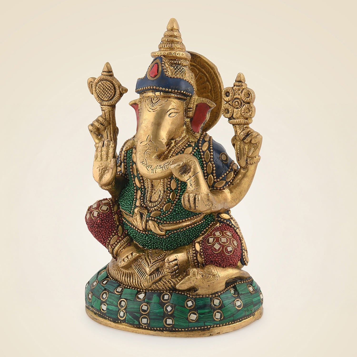 8" Stone-Finish Brass Ganesha Idol – Handcrafted Murti