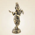 5″ Brass Lord Krishna with Peacock Idol – Divine Sculpture for Gifting & Decor