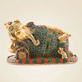 Relaxing Ganesha Brass Idol 4.5″ – Multicolor Stone Work Handcrafted Murti