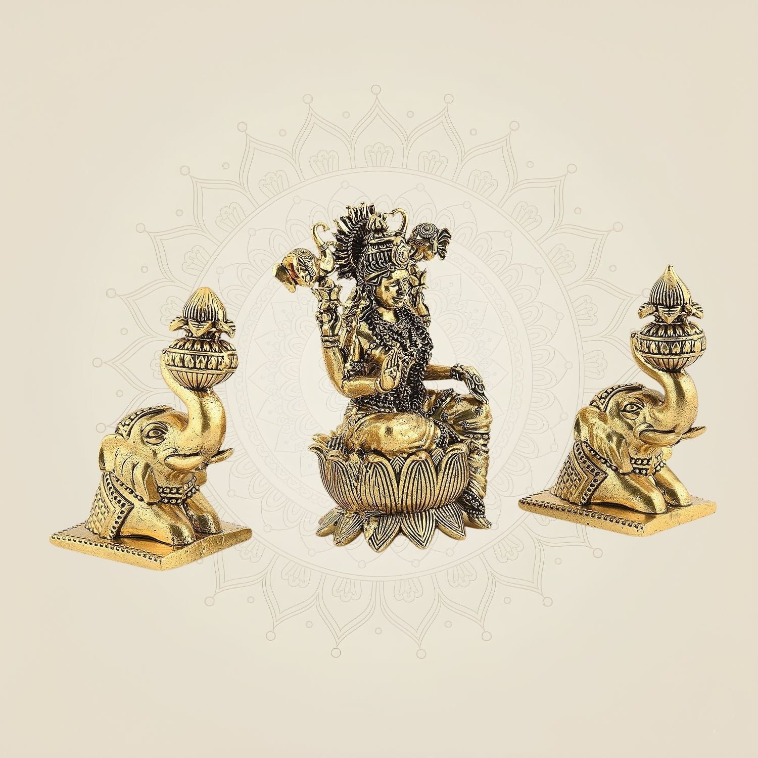 Gajalakshmi with Elephants on Lotus Idol 5" Handcrafted Pure Brass Sculpture