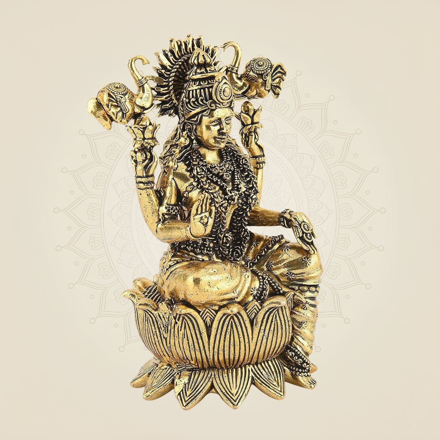 Gajalakshmi on Lotus Idol 5 Inch - Handmade Superfine Pure Brass Artisan