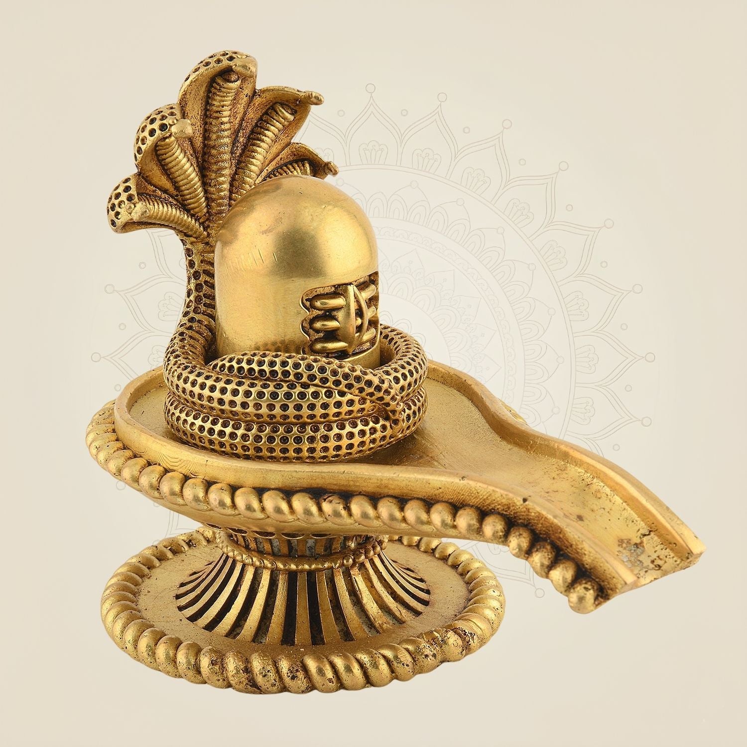 Brass Shivling with Sheshnag Idol – 4" Handcrafted Statue for Pooja & Sacred Energy